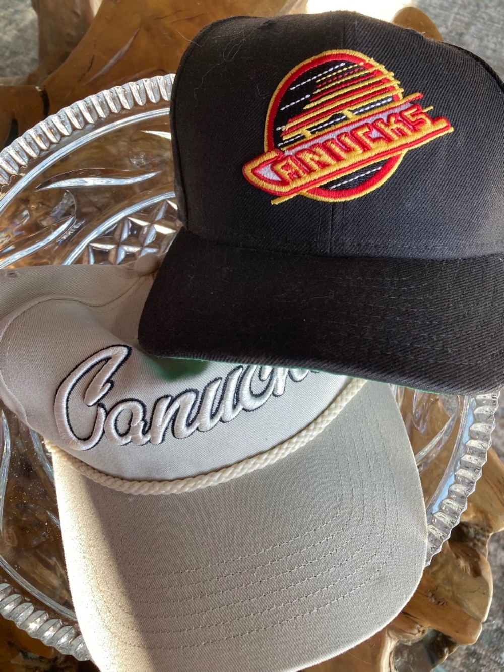 Pair of Canucks Baseball Caps, Black / Beige